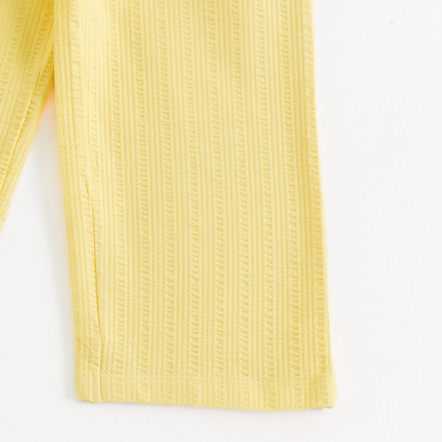 "Baby Girls Yellow Textured Cotton Pants with Elastic Waist & Drawstring"