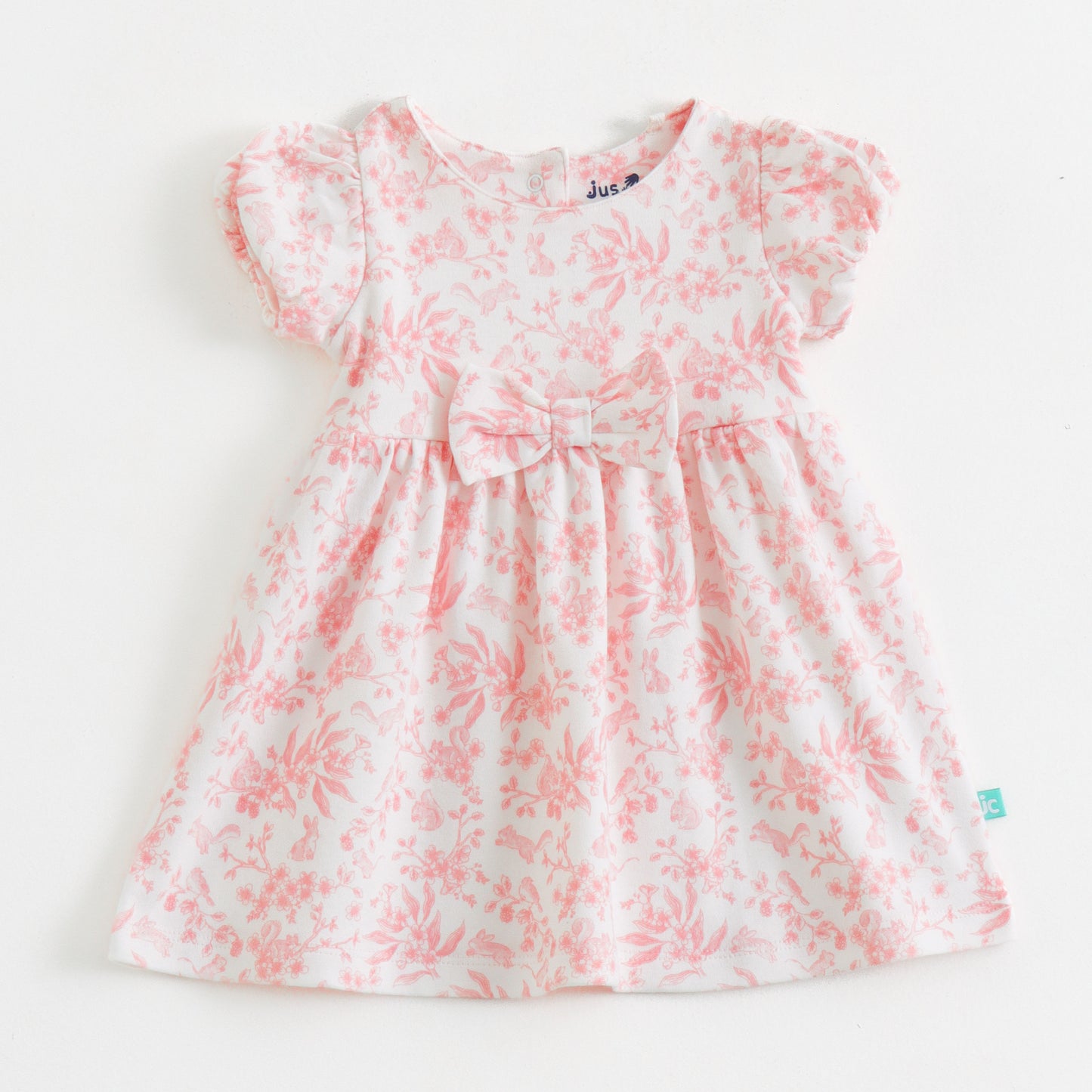 "Baby Girl Floral Dress – Pink & White, Short Sleeve"