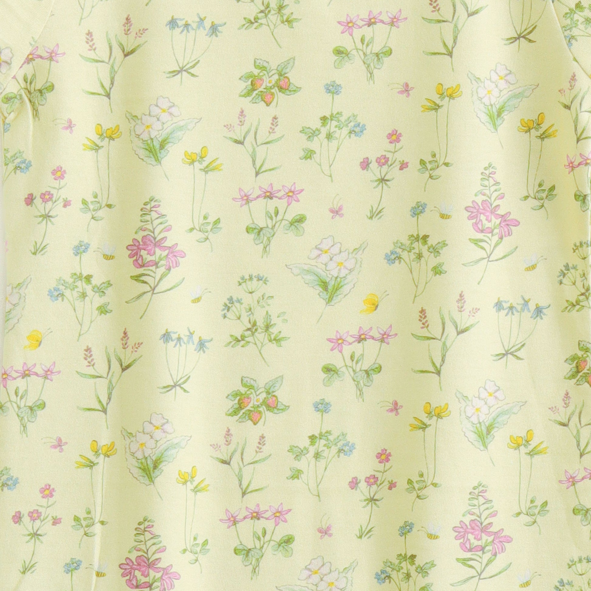 "Girls Light Yellow Floral Printed Cotton Top with Short Sleeves"