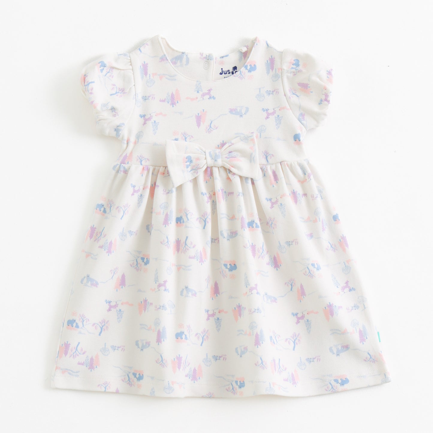 "Baby Girl Pastel Animal Print Dress with Bow Detail"