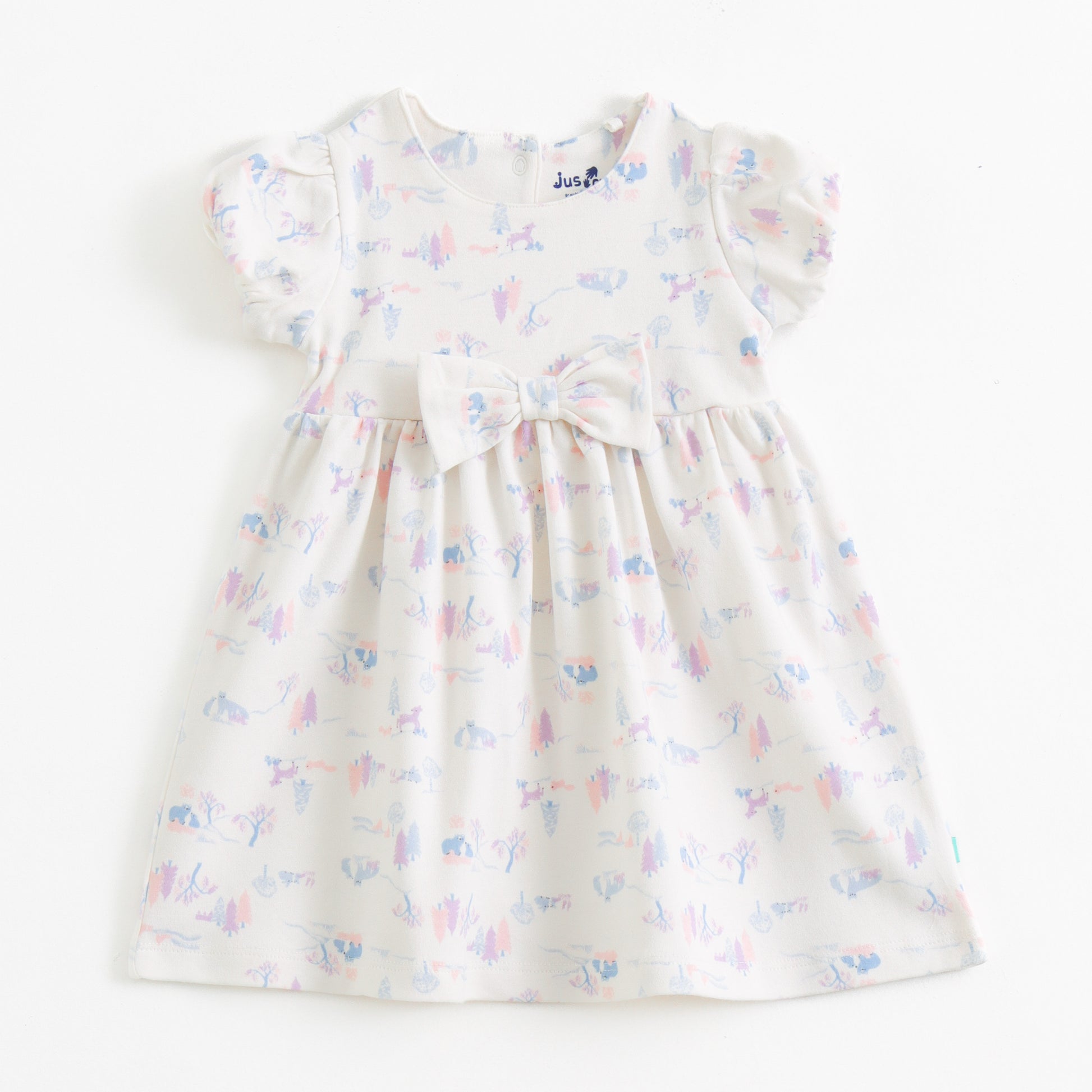 "Baby Girl Pastel Animal Print Dress with Bow Detail"
