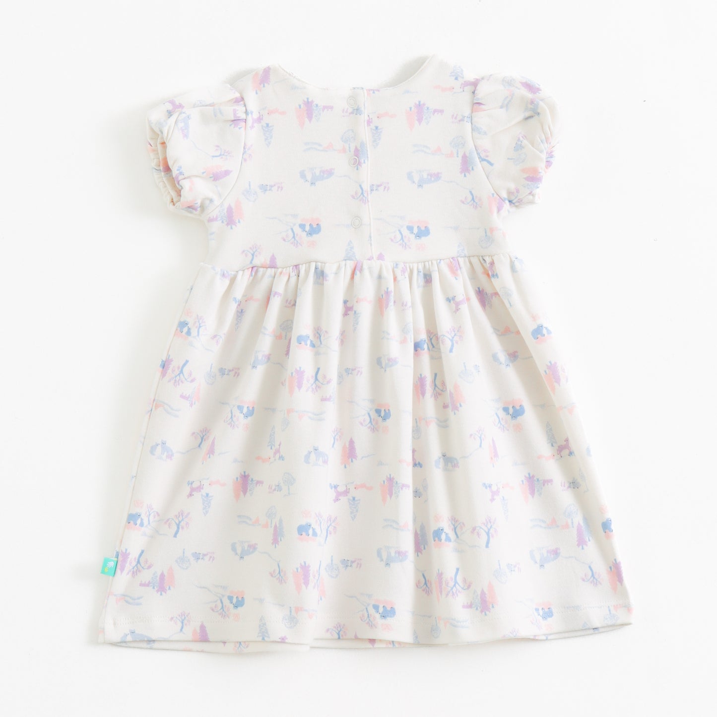 "Baby Girl Pastel Animal Print Dress with Bow Detail"