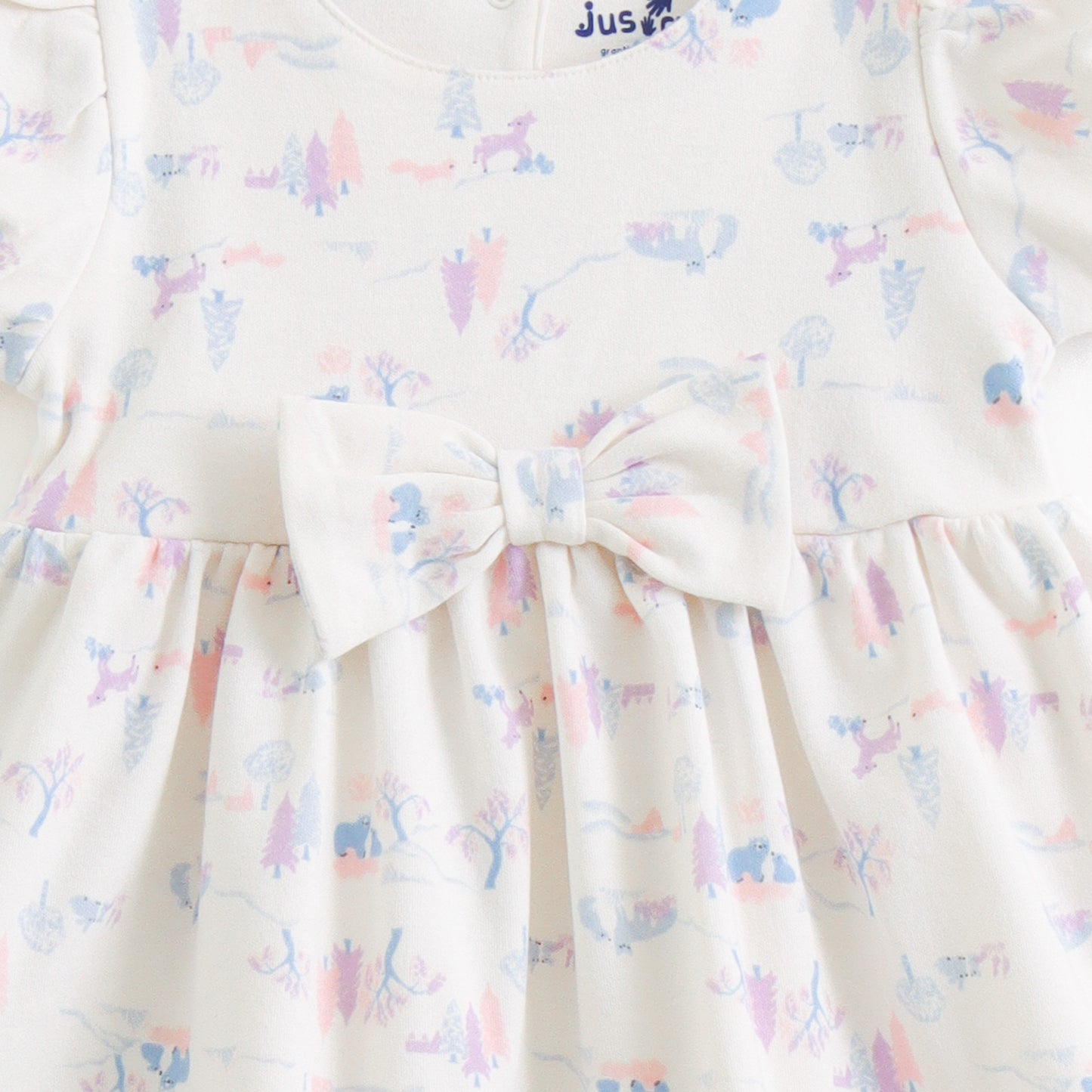 "Baby Girl Pastel Animal Print Dress with Bow Detail"