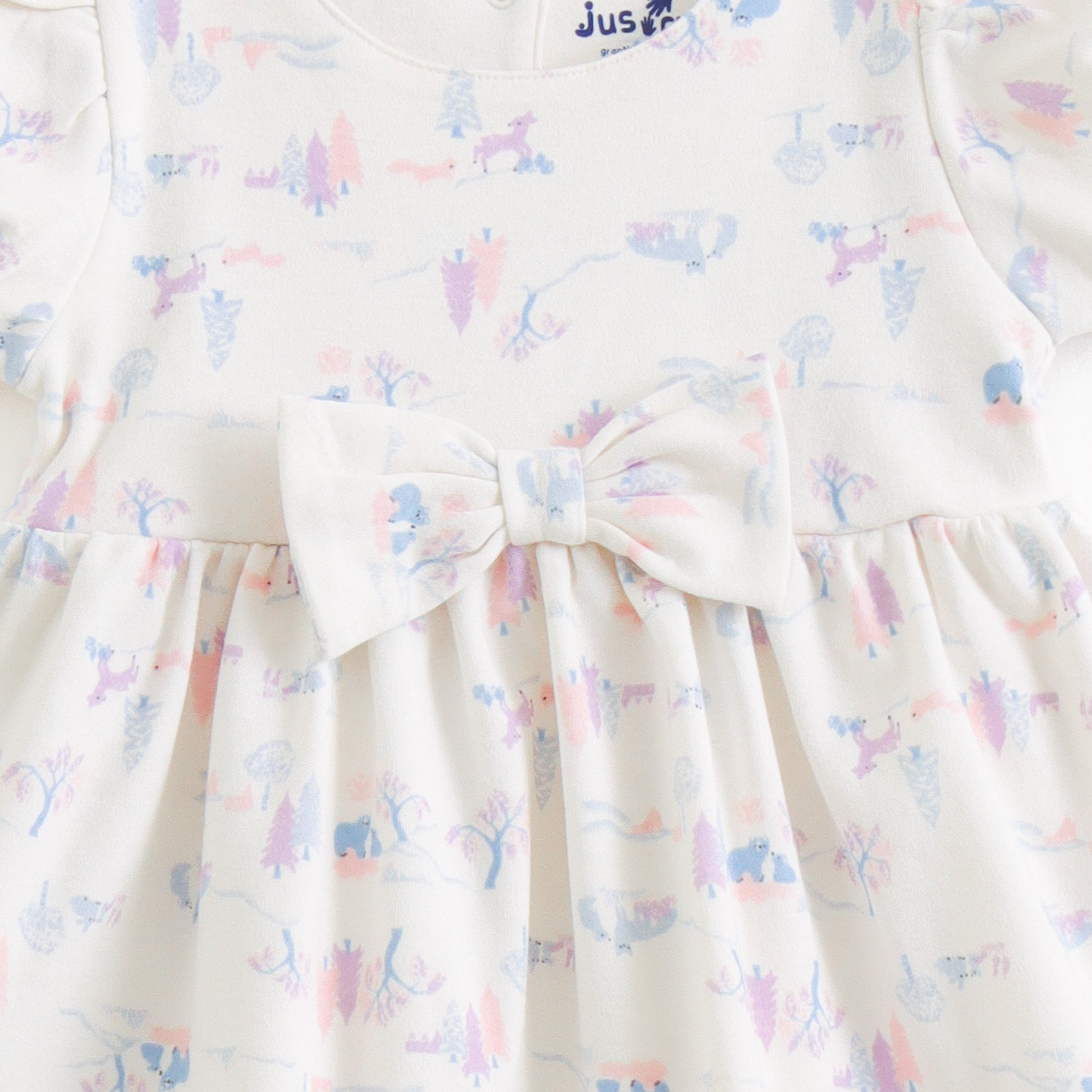 "Baby Girl Pastel Animal Print Dress with Bow Detail"