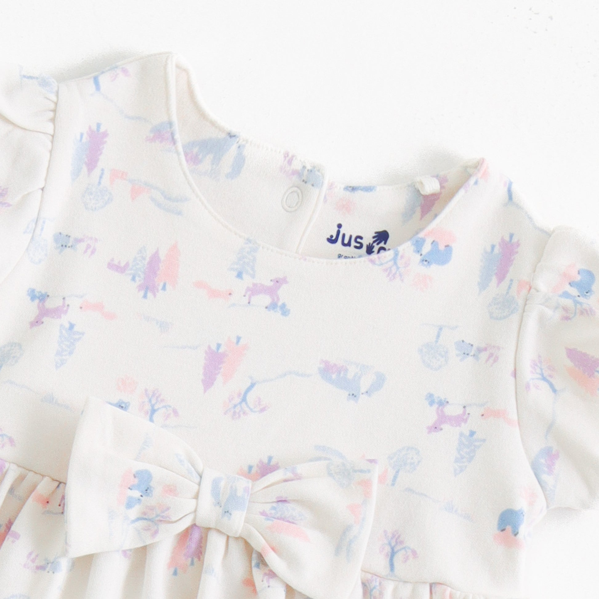 "Baby Girl Pastel Animal Print Dress with Bow Detail"