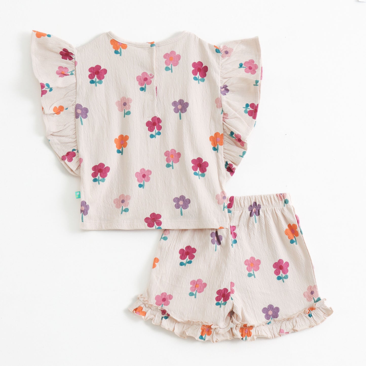 "Baby Girl Floral Top and Shorts Set with Ruffle Sleeves"