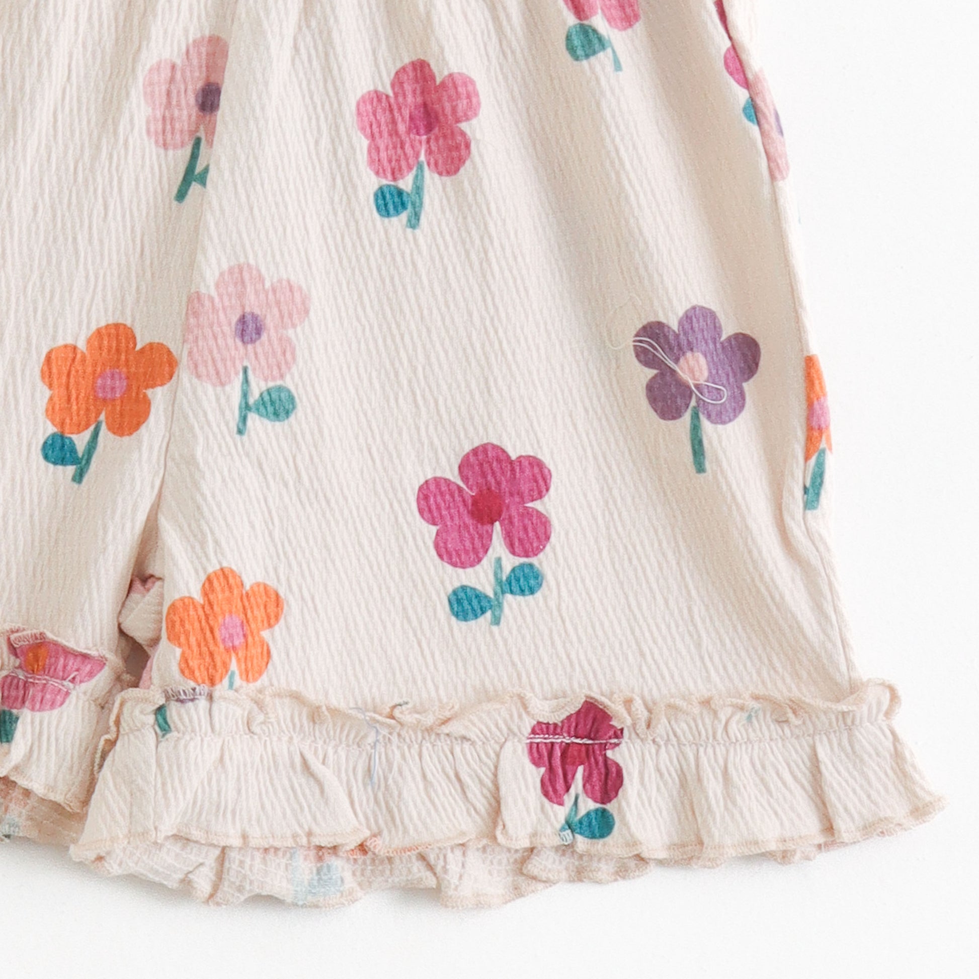 "Baby Girl Floral Top and Shorts Set with Ruffle Sleeves"