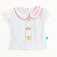 JusCubs Girls White Embroidered Collar Top with Pink Shorts Set – Soft Cotton Summer Outfit