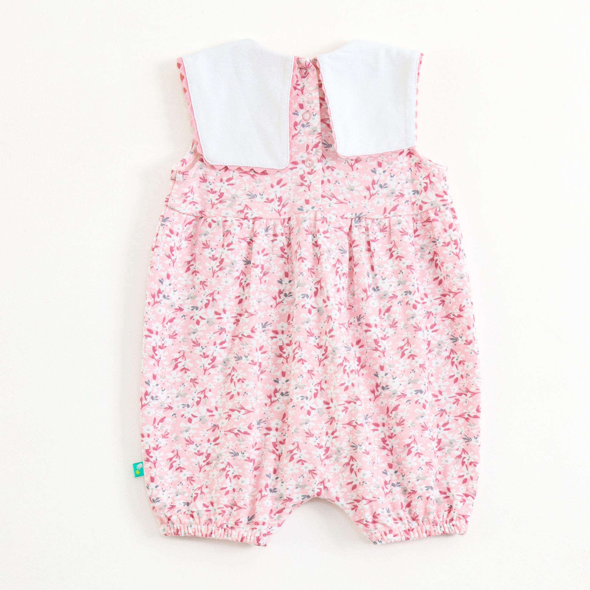 Infant Girls Pink Floral Romper with Embroidered Peter Pan Collar – Soft Cotton Wear