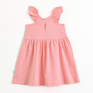 Baby Girls Ribbed Cotton Dress | Floral Embroidery | Ruffle Sleeves | Soft & Breathable Summer Outfit