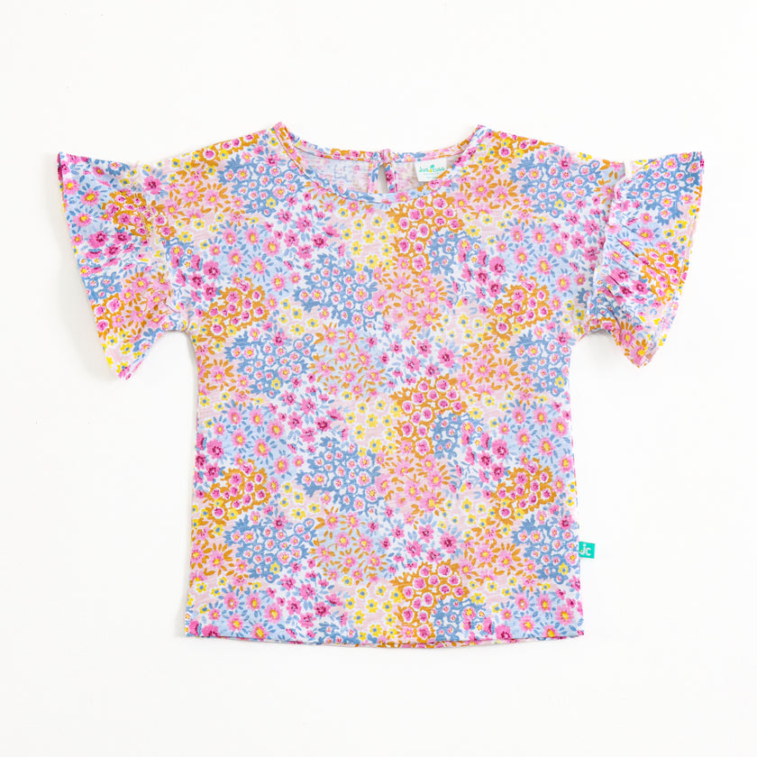 "Baby Girls Floral Print Cotton Top | Ruffle Sleeves | Soft & Breathable Daily Wear