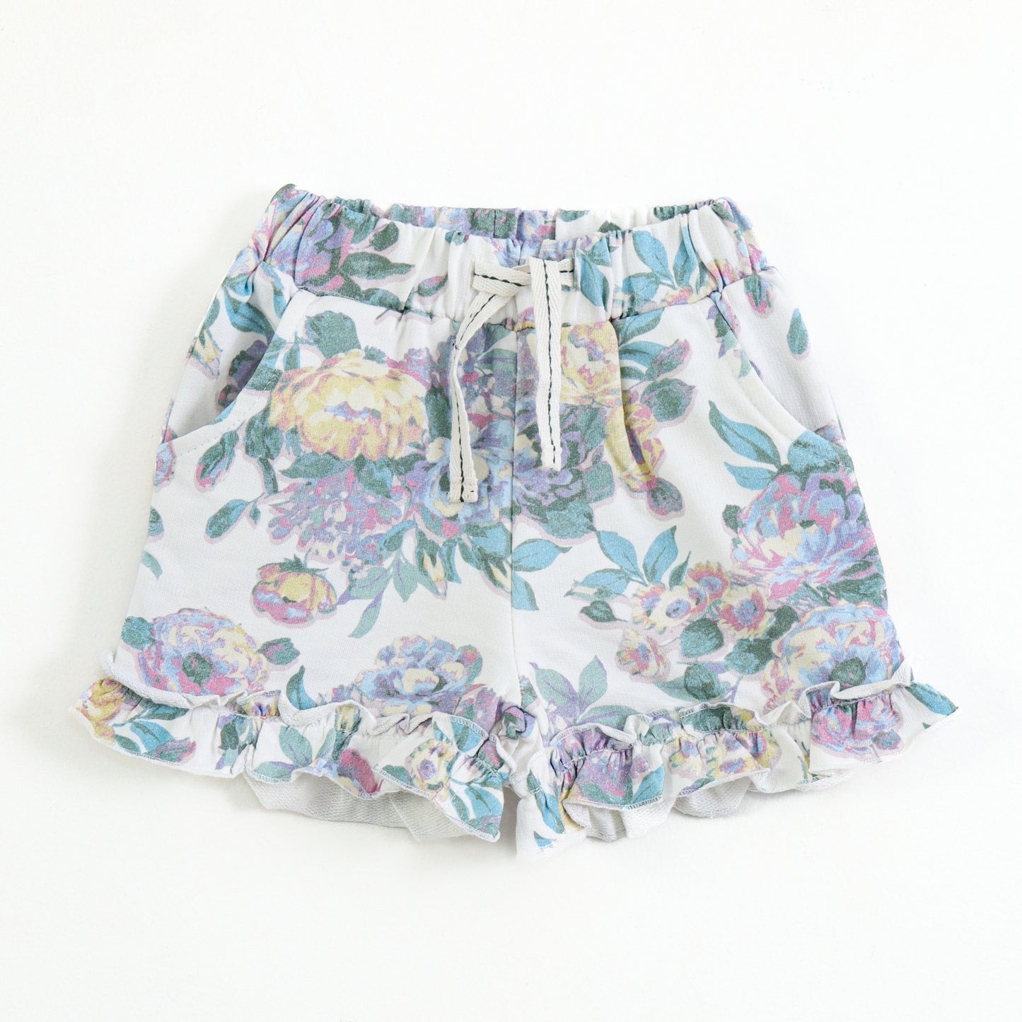 JusCubs Girls Floral Printed Cotton Shorts with Ruffle Hem & Elastic Waist