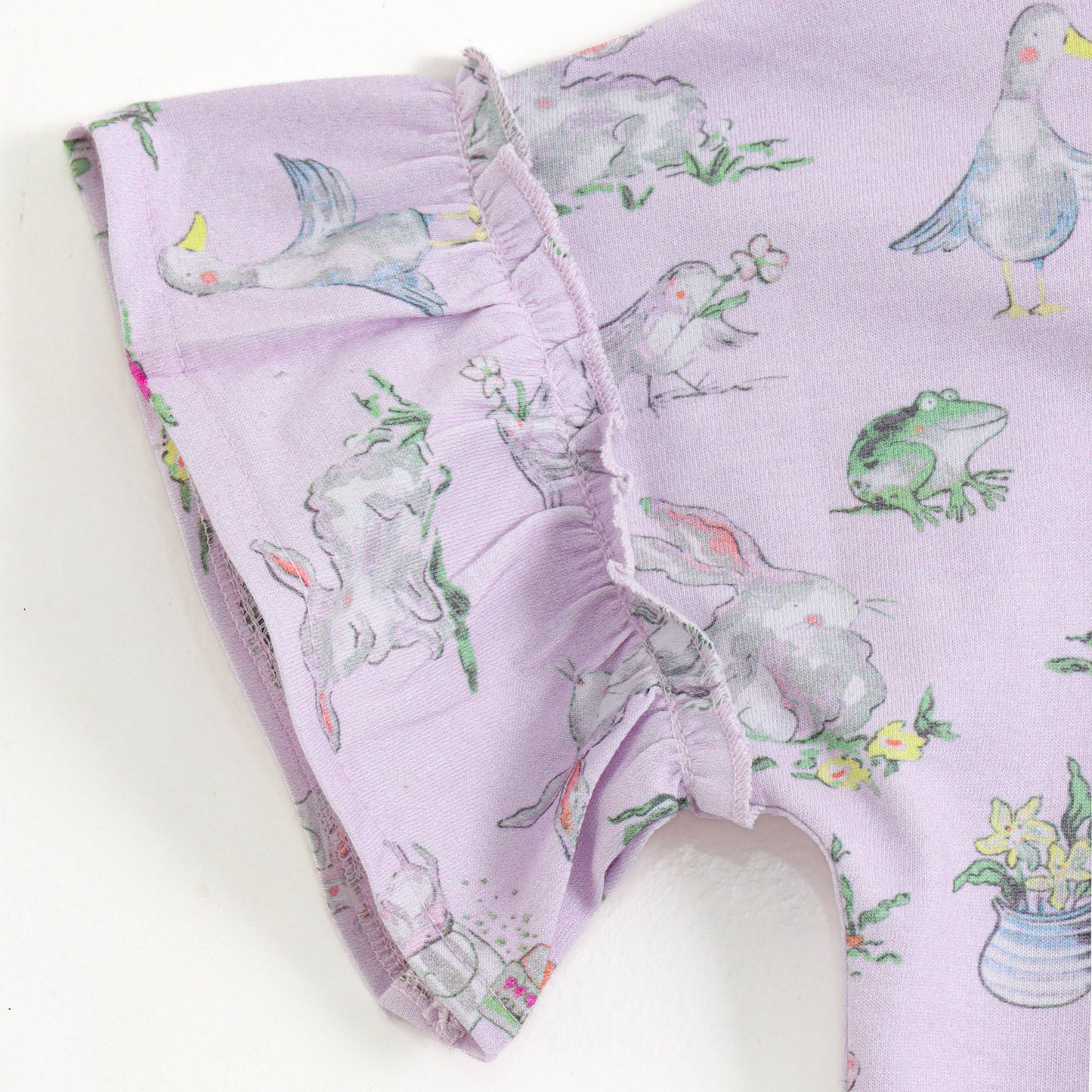 "Girls Purple Animal & Nature Print Top with Flutter Sleeves – Soft Cotton "