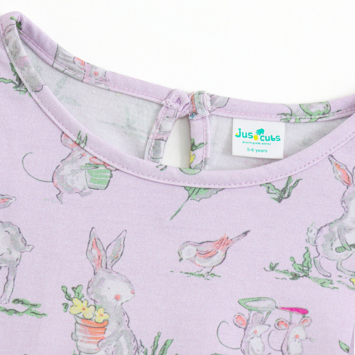 "Girls Purple Animal & Nature Print Top with Flutter Sleeves – Soft Cotton "