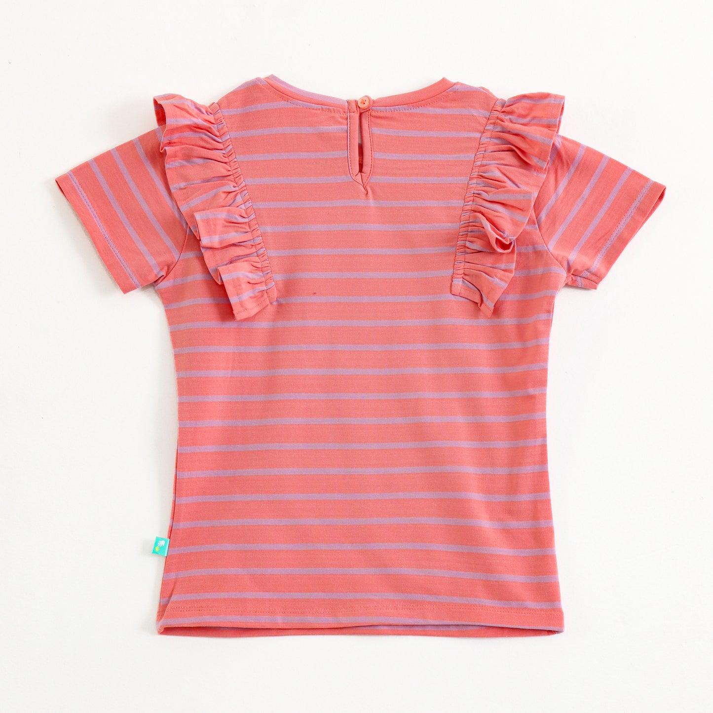 Infant Girls Coral Striped Cotton Top with Flutter Sleeves – Soft & Comfortable