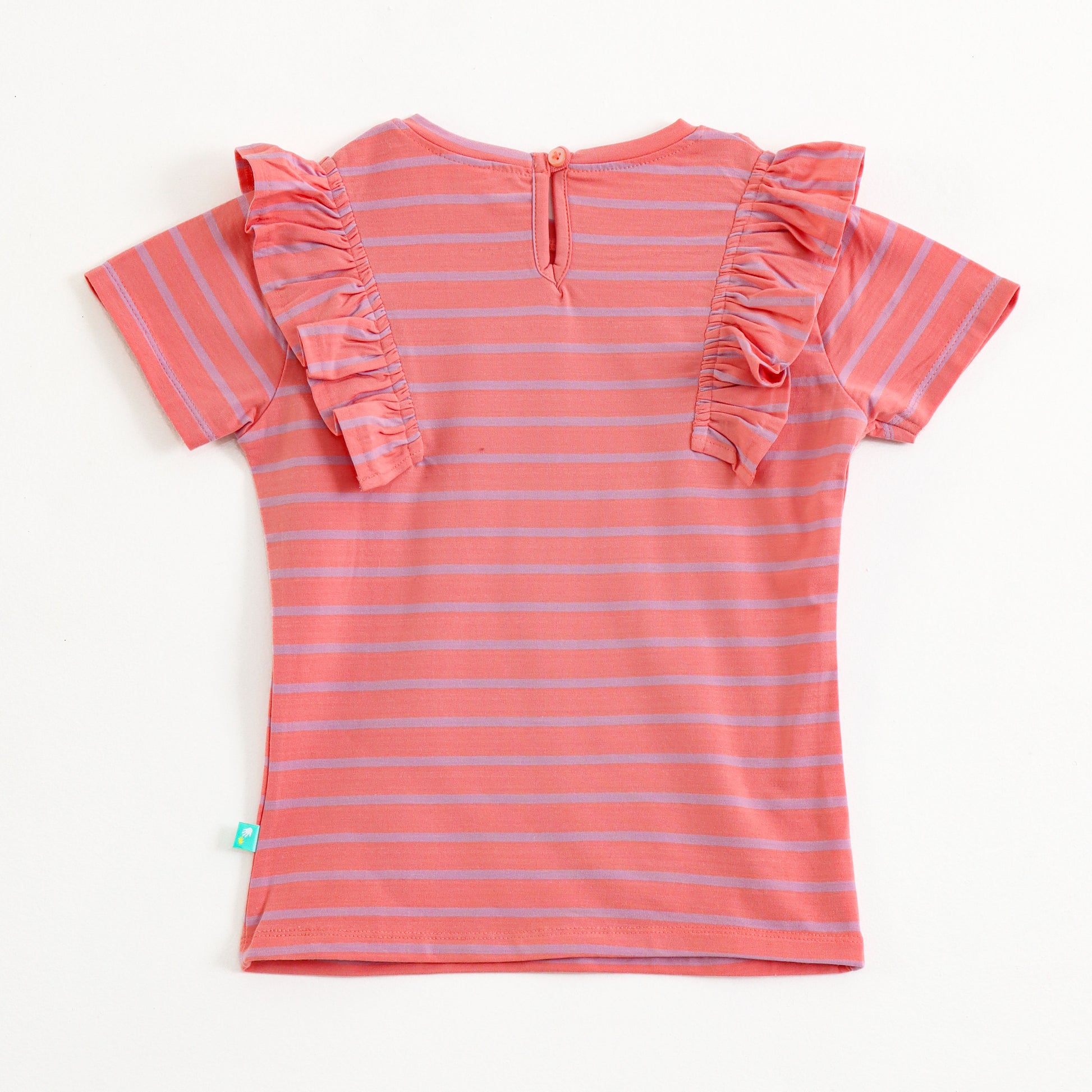 Infant Girls Coral Striped Cotton Top with Flutter Sleeves – Soft & Comfortable