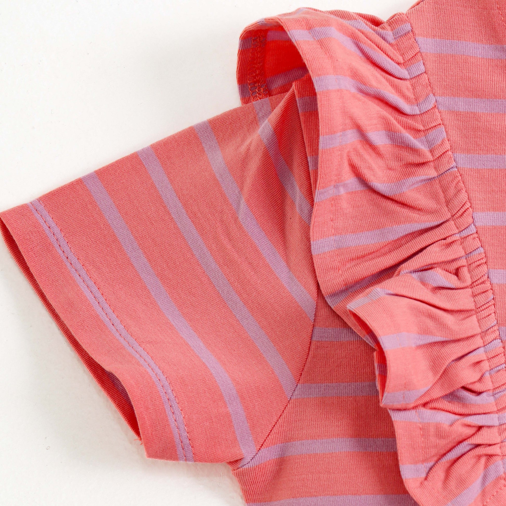 Infant Girls Coral Striped Cotton Top with Flutter Sleeves – Soft & Comfortable