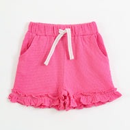 Girls Solid Pink Cotton Shorts with Ruffle Hem | Soft Summer Casual Wear | JusCubs