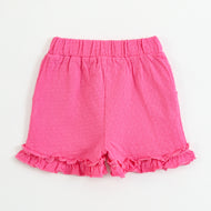 Girls Solid Pink Cotton Shorts with Ruffle Hem | Soft Summer Casual Wear | JusCubs