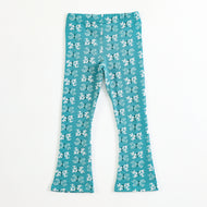 "JusCubs Girls Teal Butterfly Print Flared Leggings – Soft Cotton Stretch Pants"