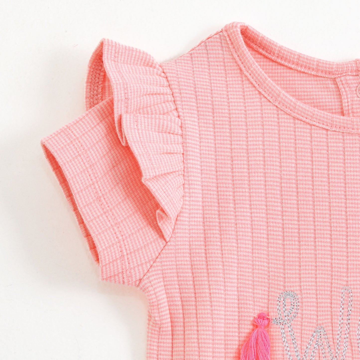 Baby Girls Cotton Co- Set | Ribbed Top & Shorts | Tassel Detail | Elastic Waist | Summer Outfit