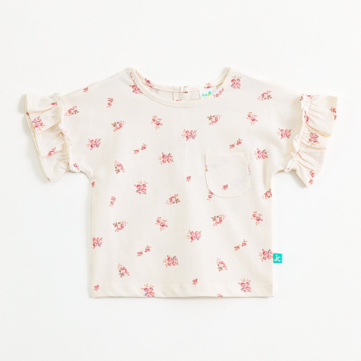 Baby Girls Cream Floral Printed Cotton Co-Ord Set with Ruffle Sleeves & Frill Shorts | Summer Outfit