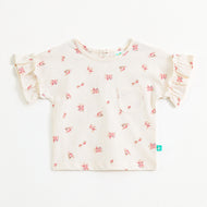 Baby Girls Cream Floral Printed Cotton Co-Ord Set with Ruffle Sleeves & Frill Shorts | Summer Outfit