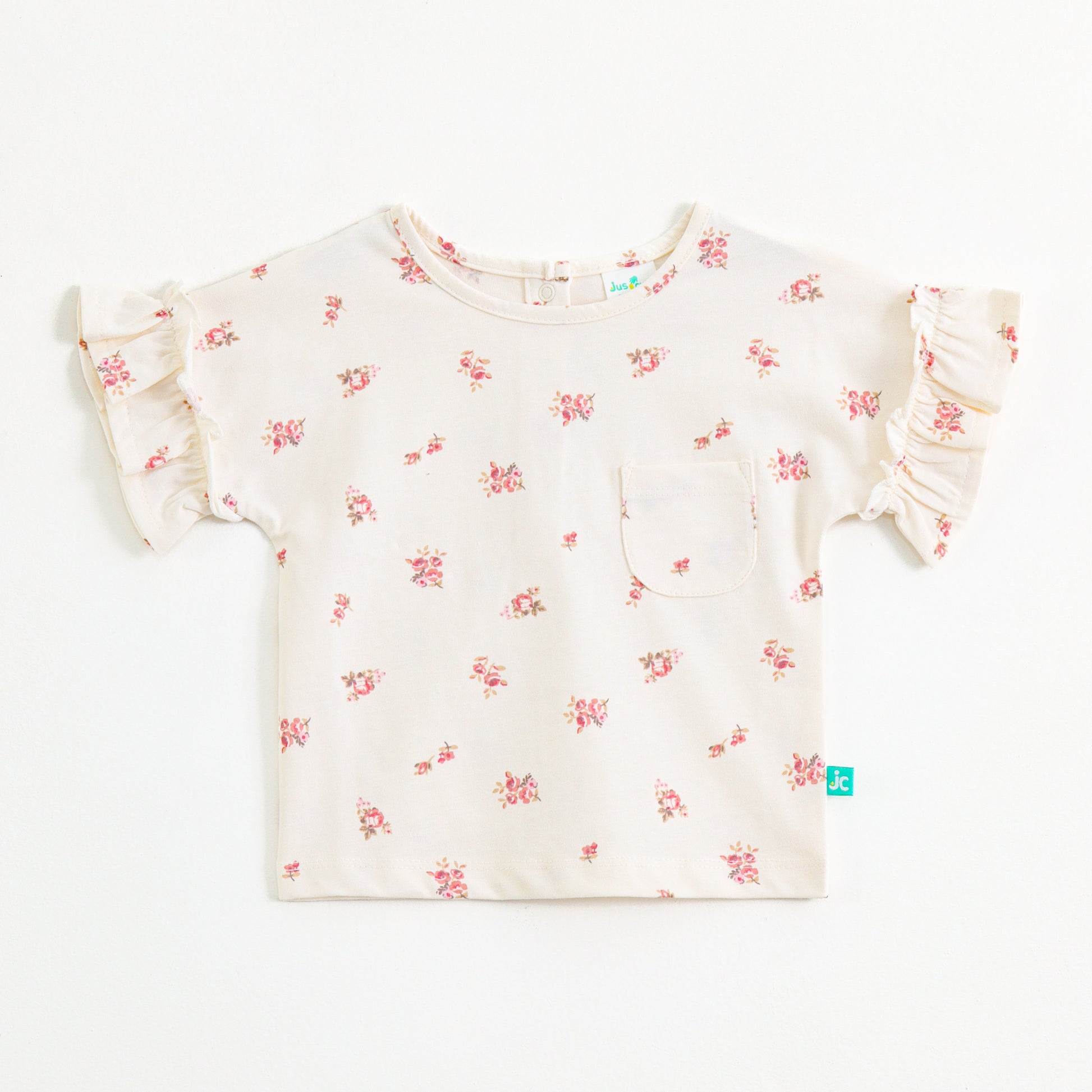 Baby Girls Cream Floral Printed Cotton Co-Ord Set with Ruffle Sleeves & Frill Shorts | Summer Outfit