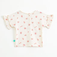 Baby Girls Cream Floral Printed Cotton Co-Ord Set with Ruffle Sleeves & Frill Shorts | Summer Outfit