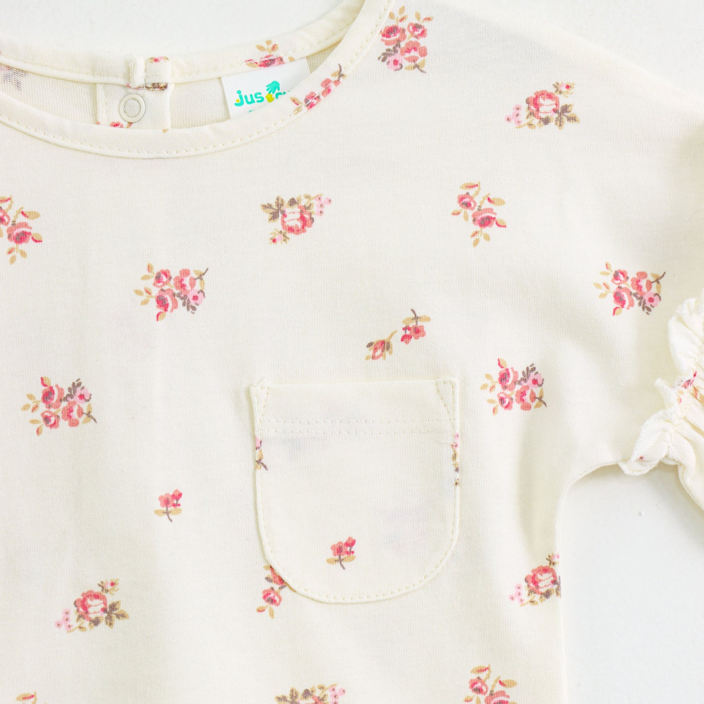 Baby Girls Cream Floral Printed Cotton Co-Ord Set with Ruffle Sleeves & Frill Shorts | Summer Outfit