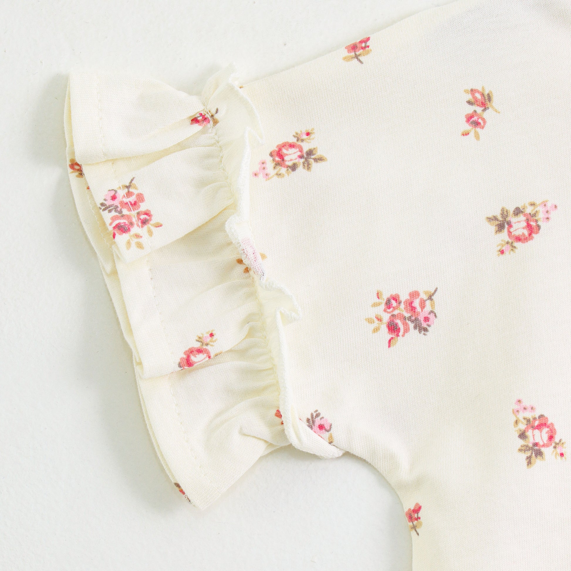 Baby Girls Cream Floral Printed Cotton Co-Ord Set with Ruffle Sleeves & Frill Shorts | Summer Outfit