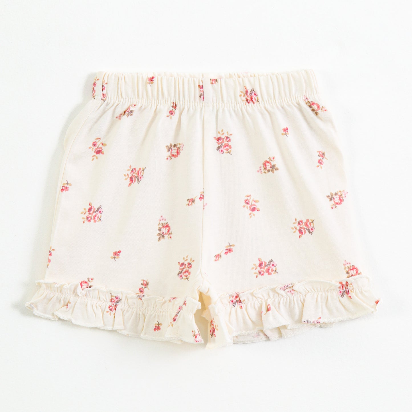 Baby Girls Cream Floral Printed Cotton Co-Ord Set with Ruffle Sleeves & Frill Shorts | Summer Outfit
