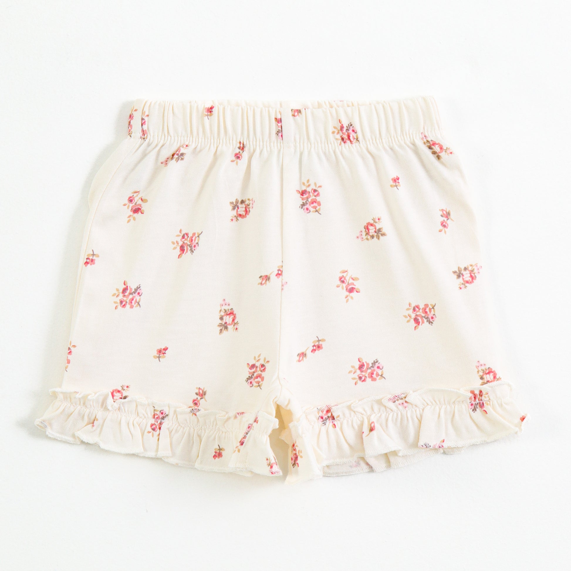 Baby Girls Cream Floral Printed Cotton Co-Ord Set with Ruffle Sleeves & Frill Shorts | Summer Outfit
