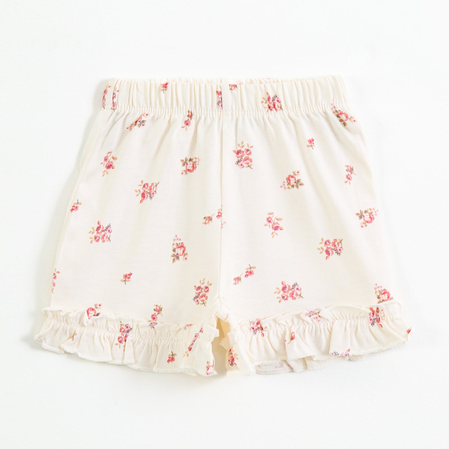 Baby Girls Cream Floral Printed Cotton Co-Ord Set with Ruffle Sleeves & Frill Shorts | Summer Outfit