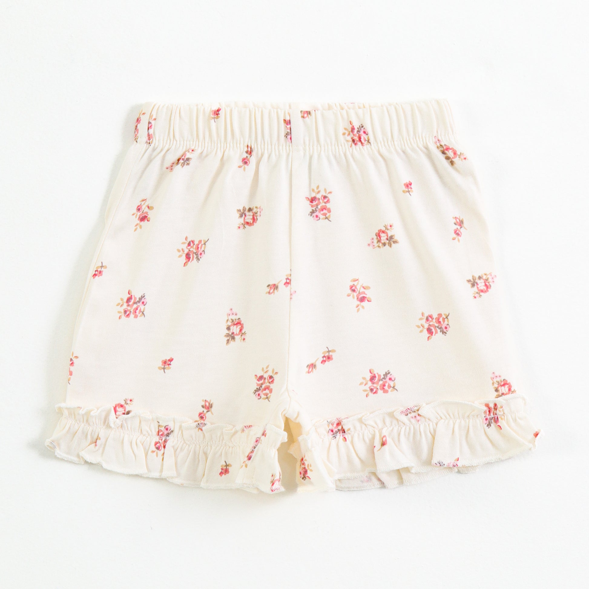Baby Girls Cream Floral Printed Cotton Co-Ord Set with Ruffle Sleeves & Frill Shorts | Summer Outfit