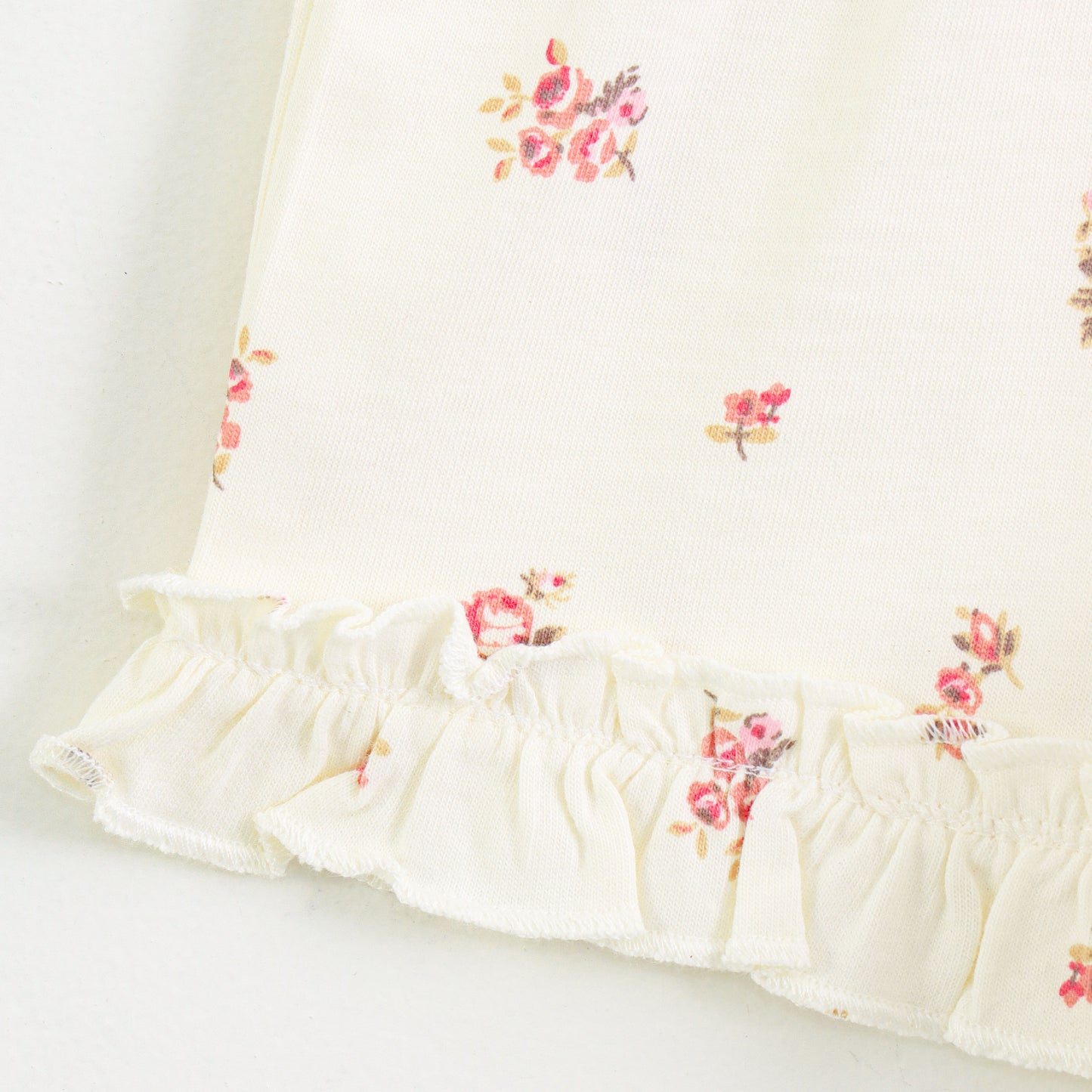 Baby Girls Cream Floral Printed Cotton Co-Ord Set with Ruffle Sleeves & Frill Shorts | Summer Outfit