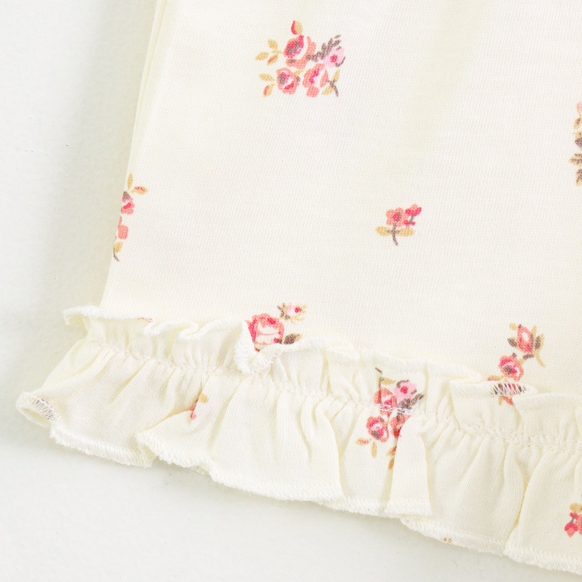 Baby Girls Cream Floral Printed Cotton Co-Ord Set with Ruffle Sleeves & Frill Shorts | Summer Outfit