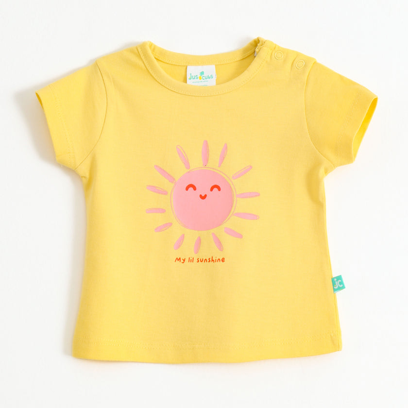 Baby Girls Yellow Sunshine Graphic Printed Cotton T-Shirt