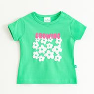 Baby Girls Mint Green Floral Graphic Printed Cotton T-Shirt