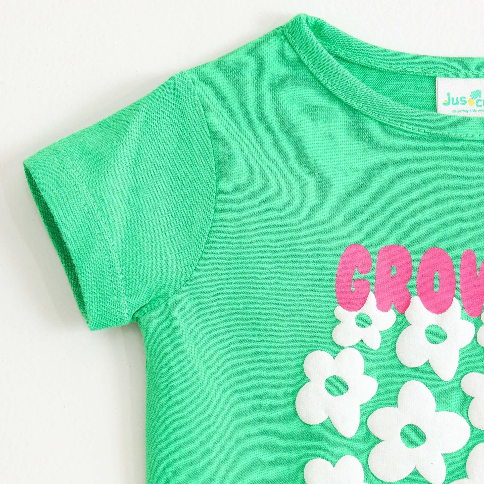 Baby Girls Mint Green Floral Graphic Printed Cotton T-Shirt