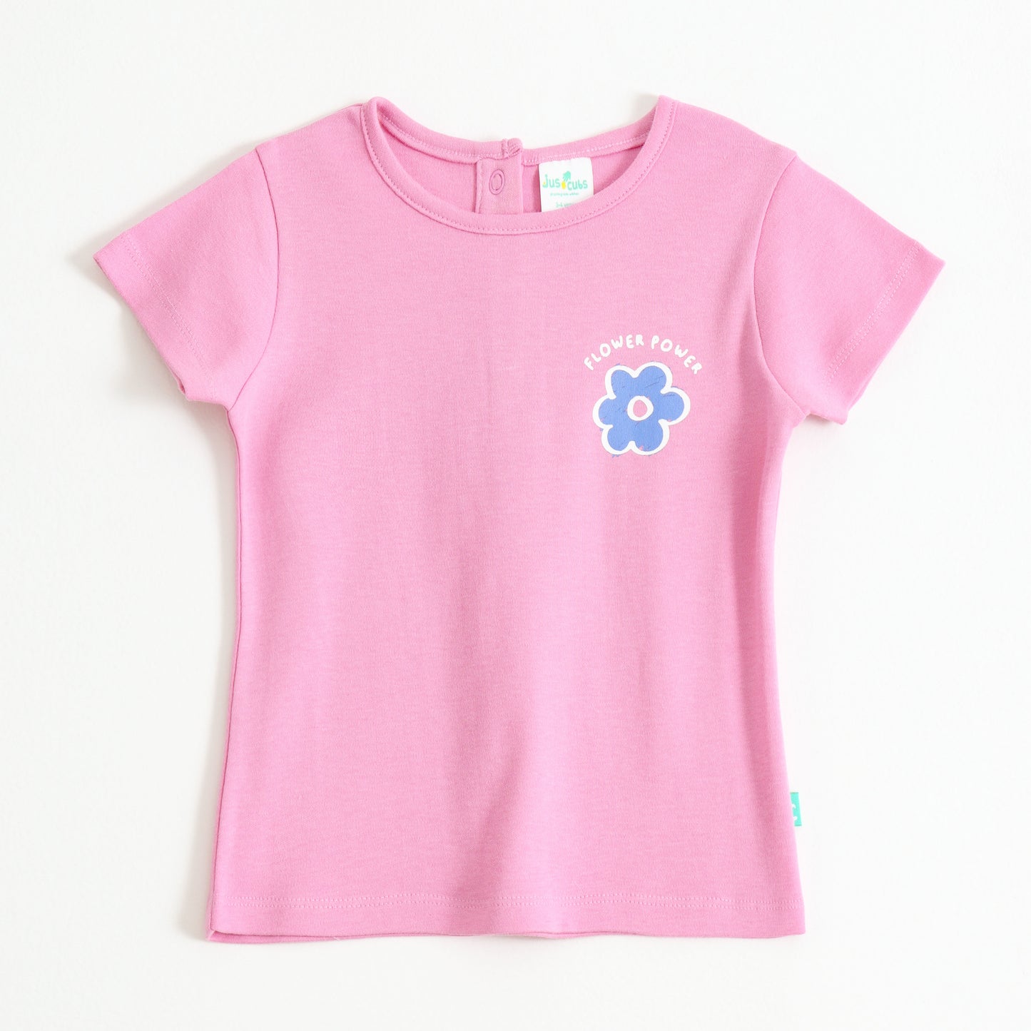 Baby Girls Pink Flower Power Graphic Printed Cotton T-Shirt