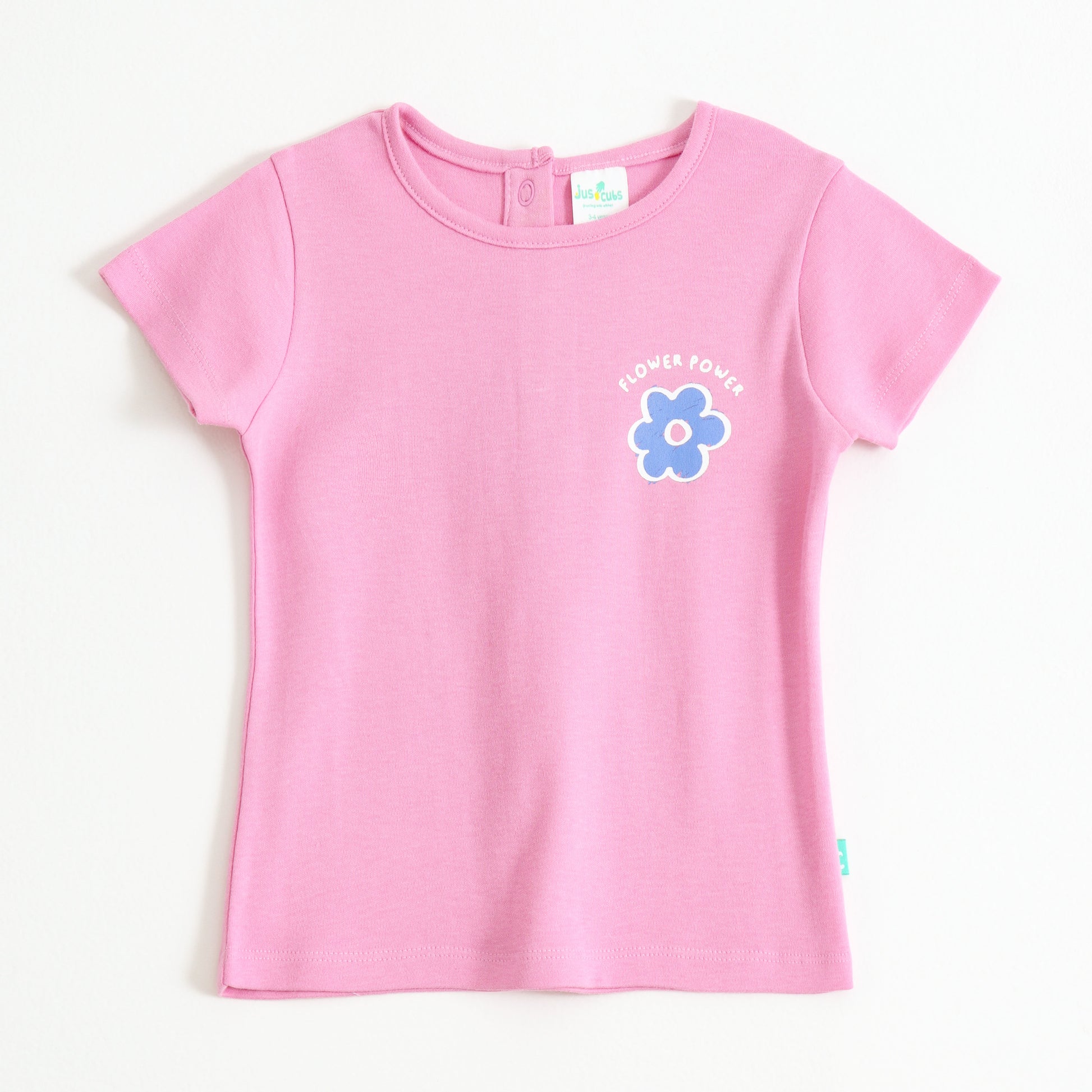Baby Girls Pink Flower Power Graphic Printed Cotton T-Shirt