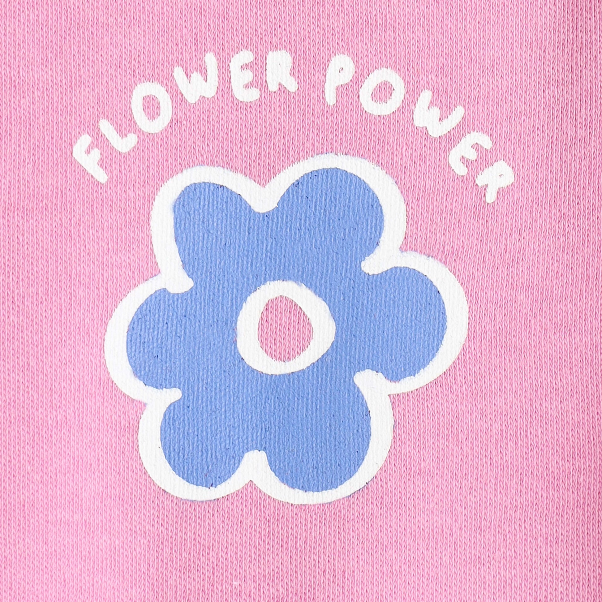 Baby Girls Pink Flower Power Graphic Printed Cotton T-Shirt