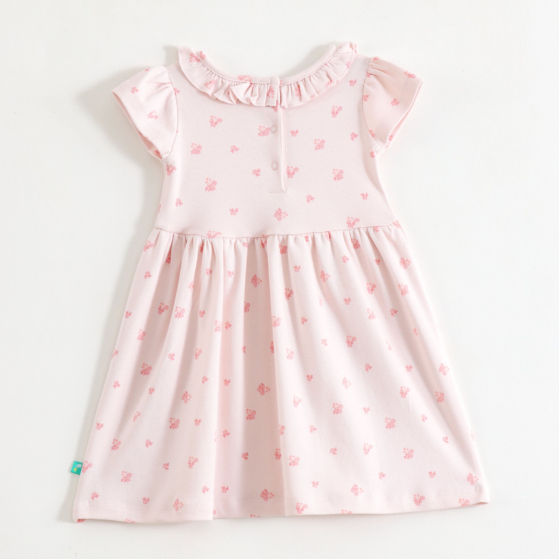 JusCubs Baby Girls Light Pink Floral Print Fit & Flare Dress with Ruffle Neck