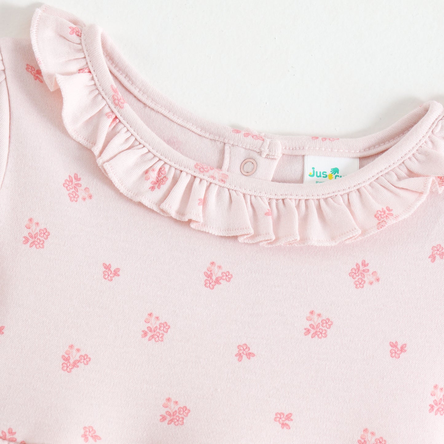 JusCubs Baby Girls Light Pink Floral Print Fit & Flare Dress with Ruffle Neck