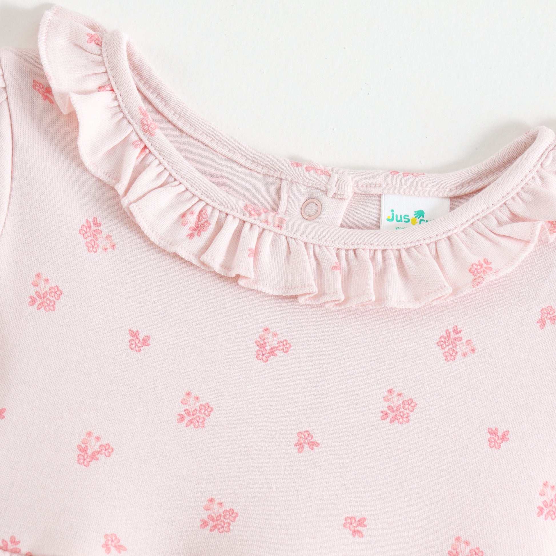 JusCubs Baby Girls Light Pink Floral Print Fit & Flare Dress with Ruffle Neck