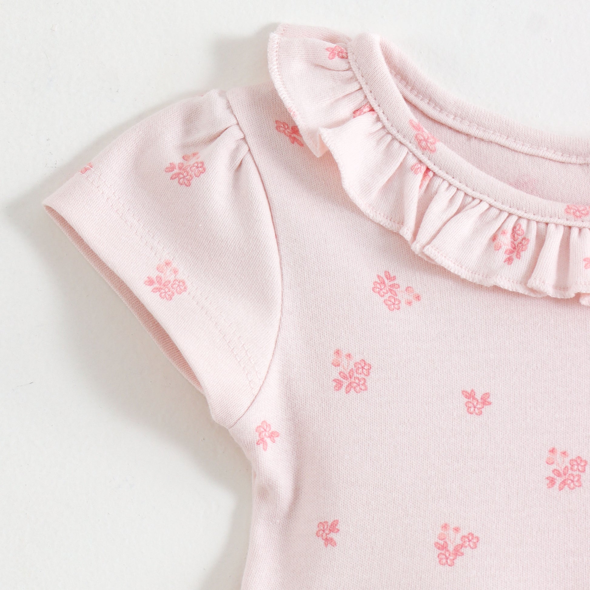 JusCubs Baby Girls Light Pink Floral Print Fit & Flare Dress with Ruffle Neck
