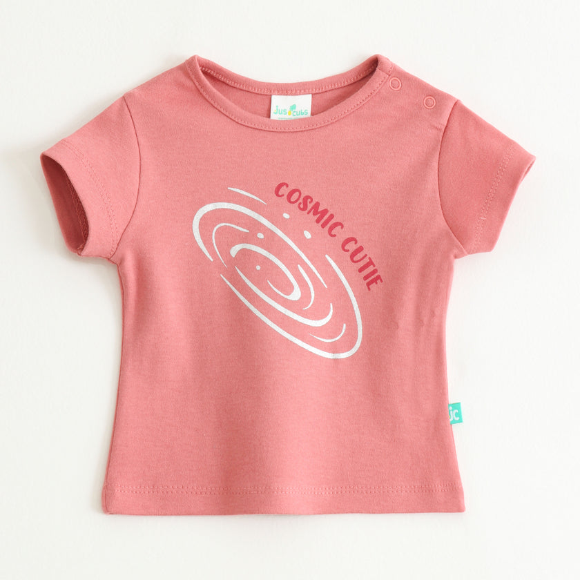 Baby Girls Pink Cosmic Cutie Graphic Printed Cotton T-Shirt