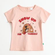 Baby Girls Peach Puppy Graphic Printed Cotton T-Shirt