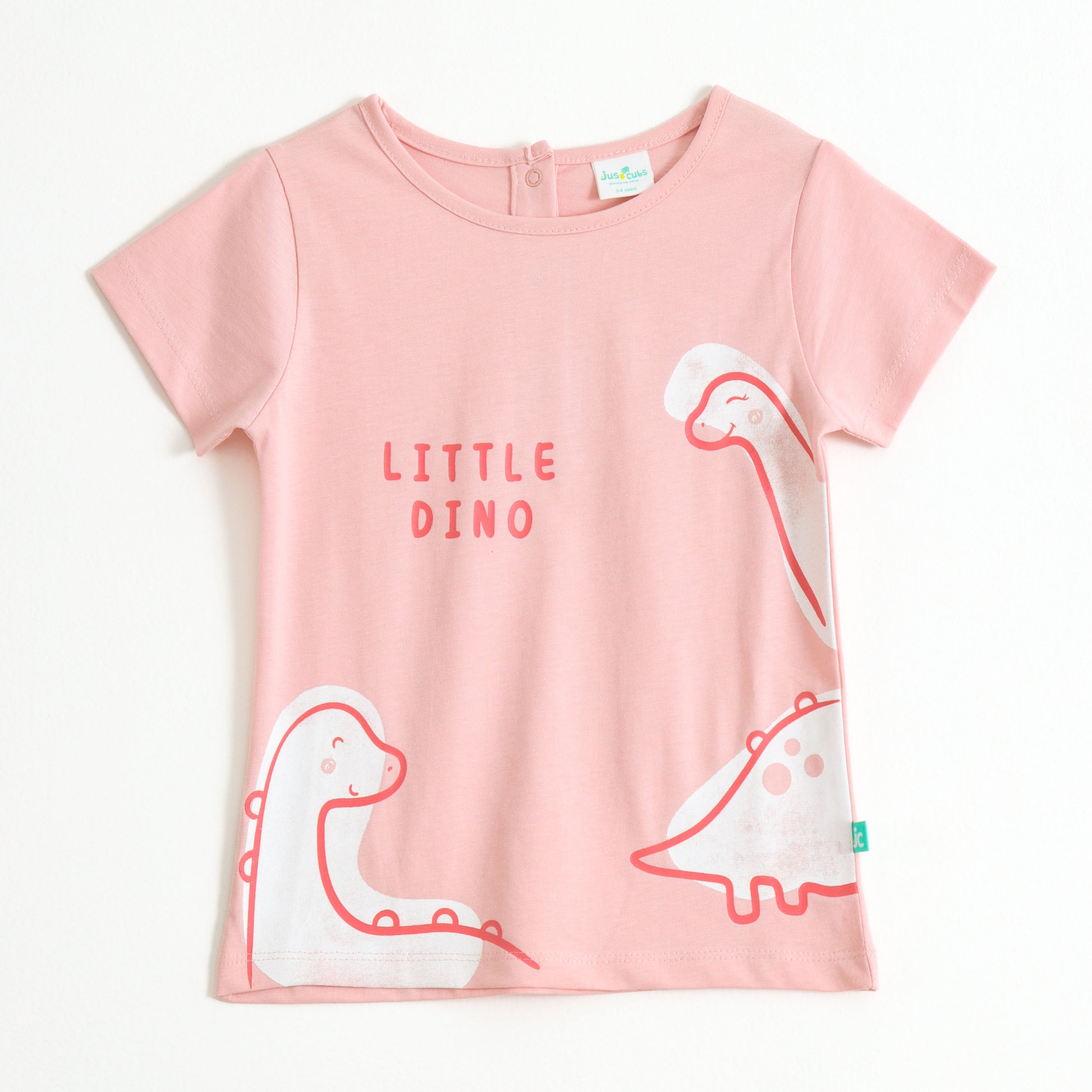 Baby Girls Pink Little Dino Graphic Printed Cotton T-Shirt